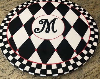 Painted Lazy Susan, whimsical painted turntable, monogrammed Lazy Susan, hand painted home decor, personalized lazy Susan, personalzed art