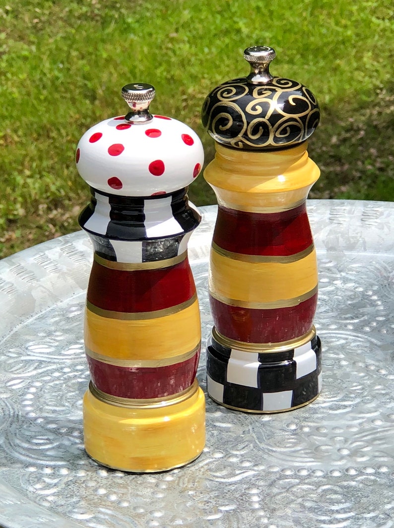 Salt grinder Pepper grinder 2 piece Set Whimsical painted Etsy