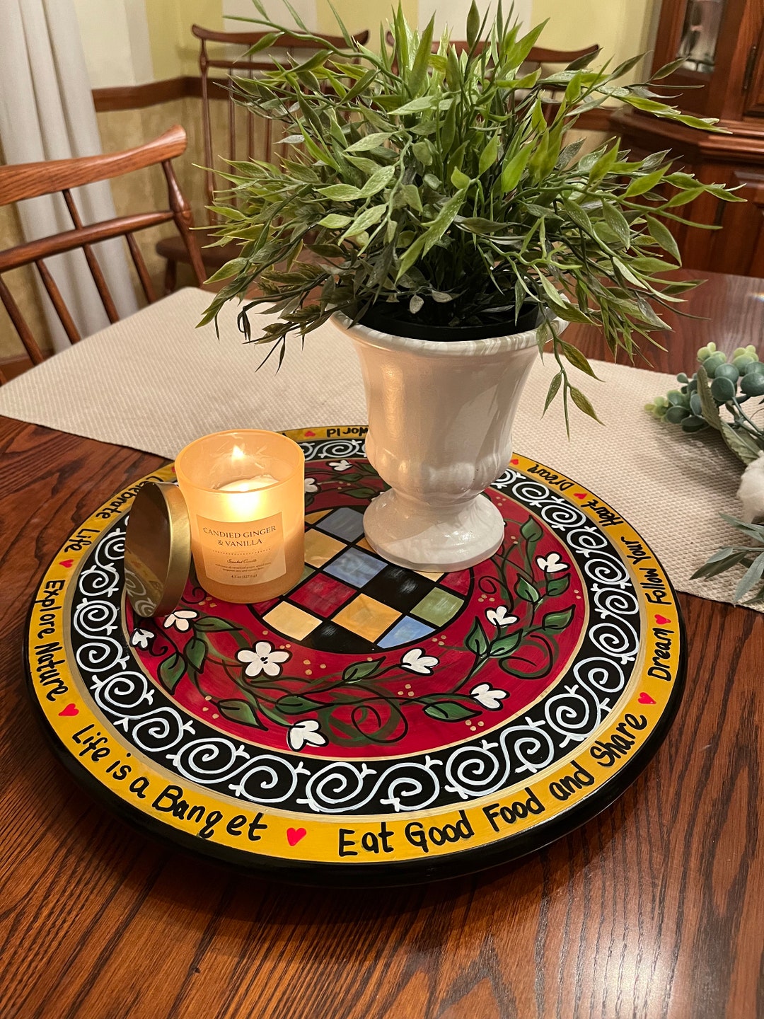 Painted Lazy Susan, Painted Turntable, Whimsical Painted Lazy Susan