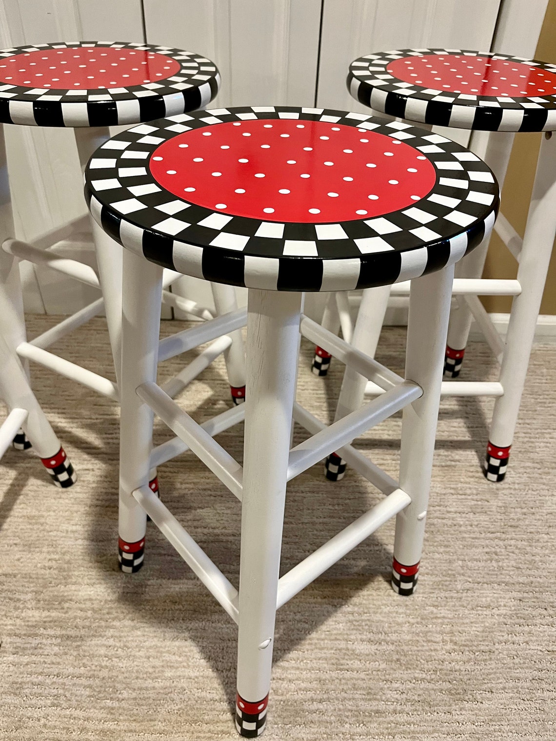 Whimsical Painted Round Top Bar Stool Furniture 24 Inch Etsy