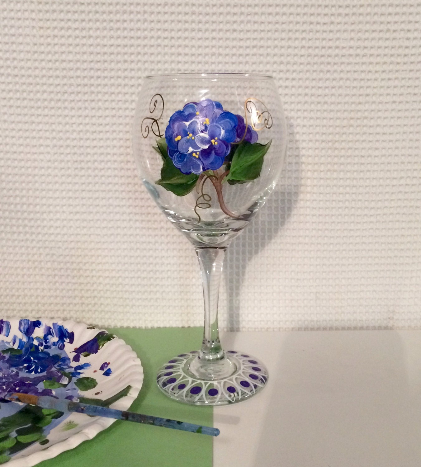 Hydrangea Glassware Set of 4 // Painted Hydrangea Wine Glass Etsy