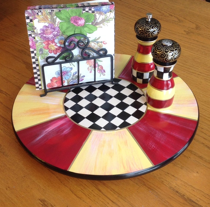 Painted Lazy Susan 24\u201d Painted Turntable Whimsical Painted Lazy Susan hand painted home decor