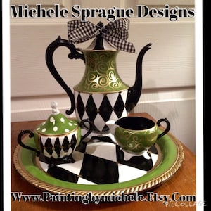 Painted Tea Set // Painted Silver Tea Set // Whimsical Painted Tea Set hand painted home decor