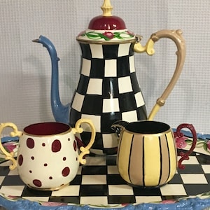 Painted Tea Set // painted Silver Tea Set // Whimsical Painted Tea Set hand painted home decor