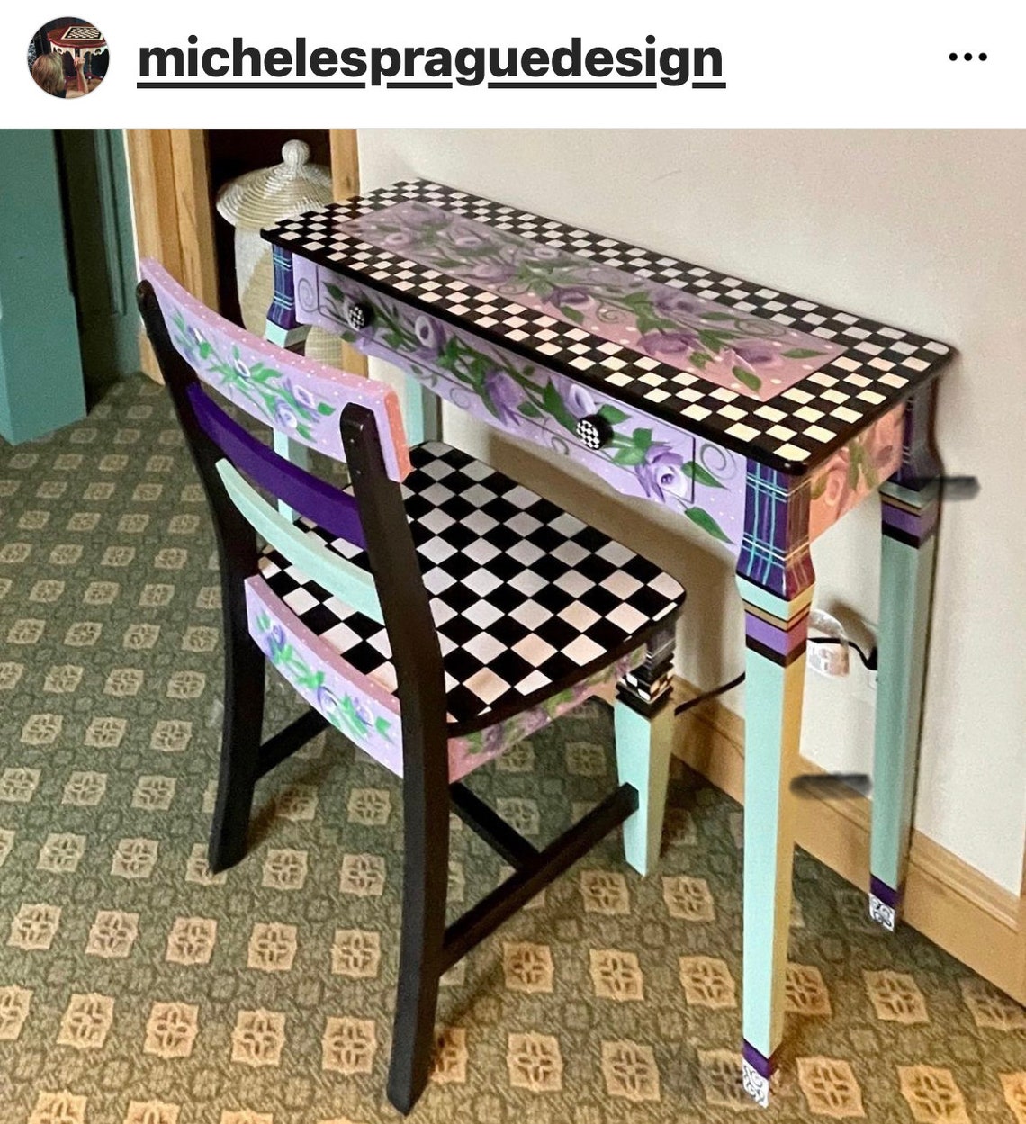 Painted Desk Chair Dining Chair Floral Hand Painted Chair Etsy