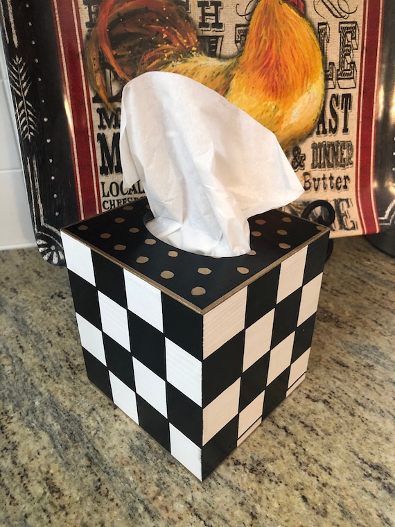 Small Tissue Box Holder in Black & White Check Small Tissue Box Holder in Black & White Check