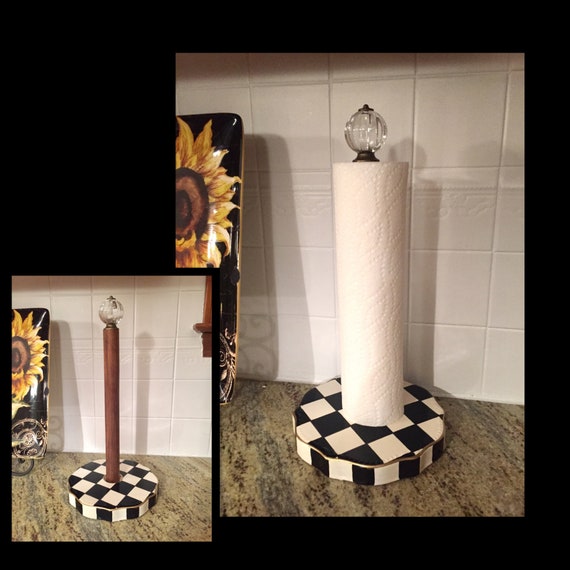Paper Towel Holder Black and White Checked Paper Towel Etsy