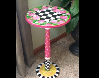 Round pedestal table, Whimsical painted table, painted accent table // pedestal table hand painted home decor