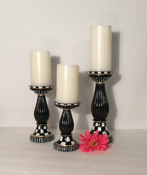 Candle holder Whimsical Candle Holder set black and white Etsy