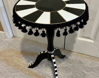 Painted round pedestal end table, Whimsical Round end table, Painted Pedestal Table, Painted Accent Table hand painted home decor