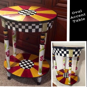 Whimsical Painted Furniture, One (1) painted table, whimsical painted furniture // custom painted oval table painted furniture