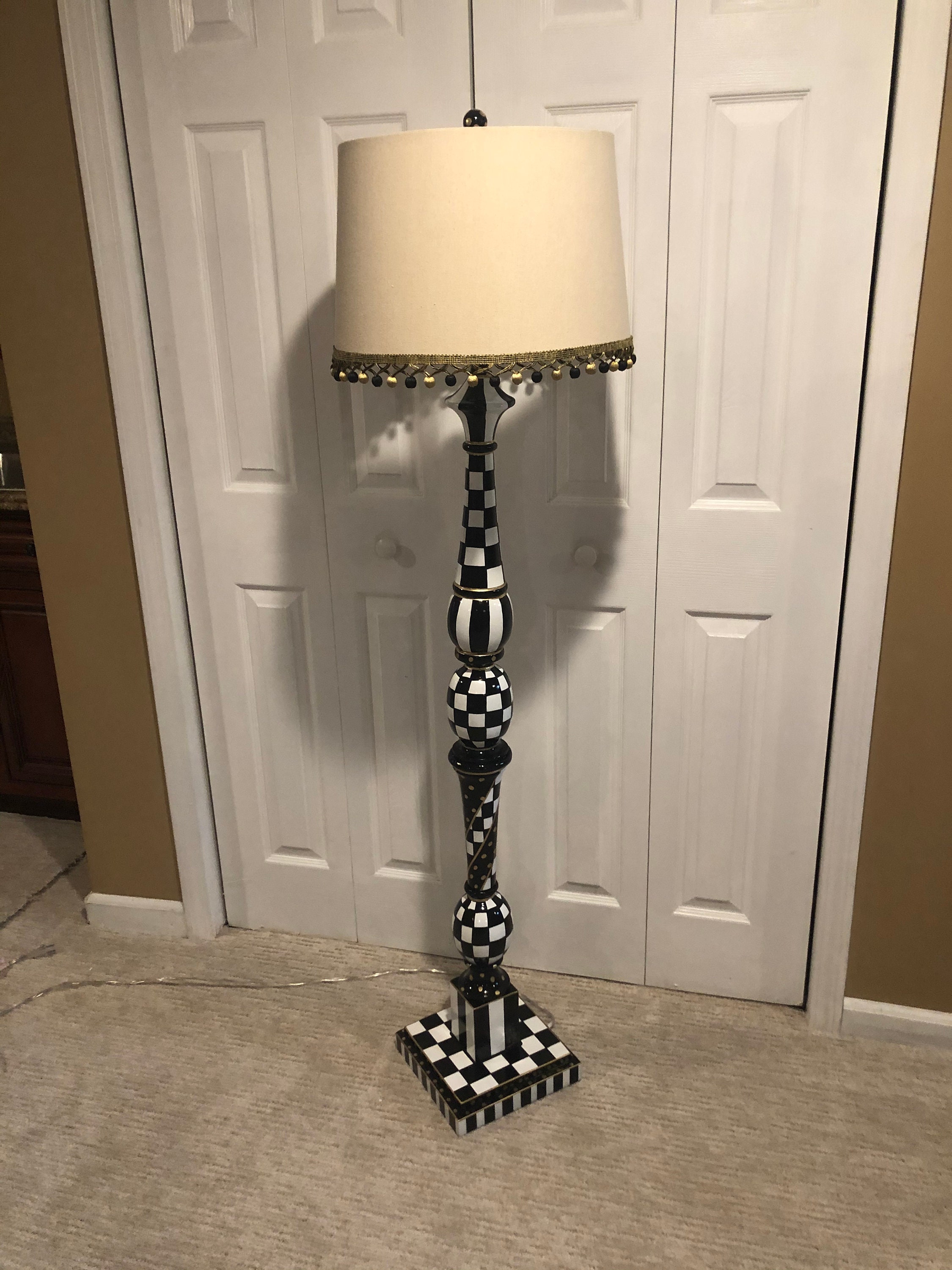 Whimsical Painted Floor Lamp Black and White Lamp Painted Etsy