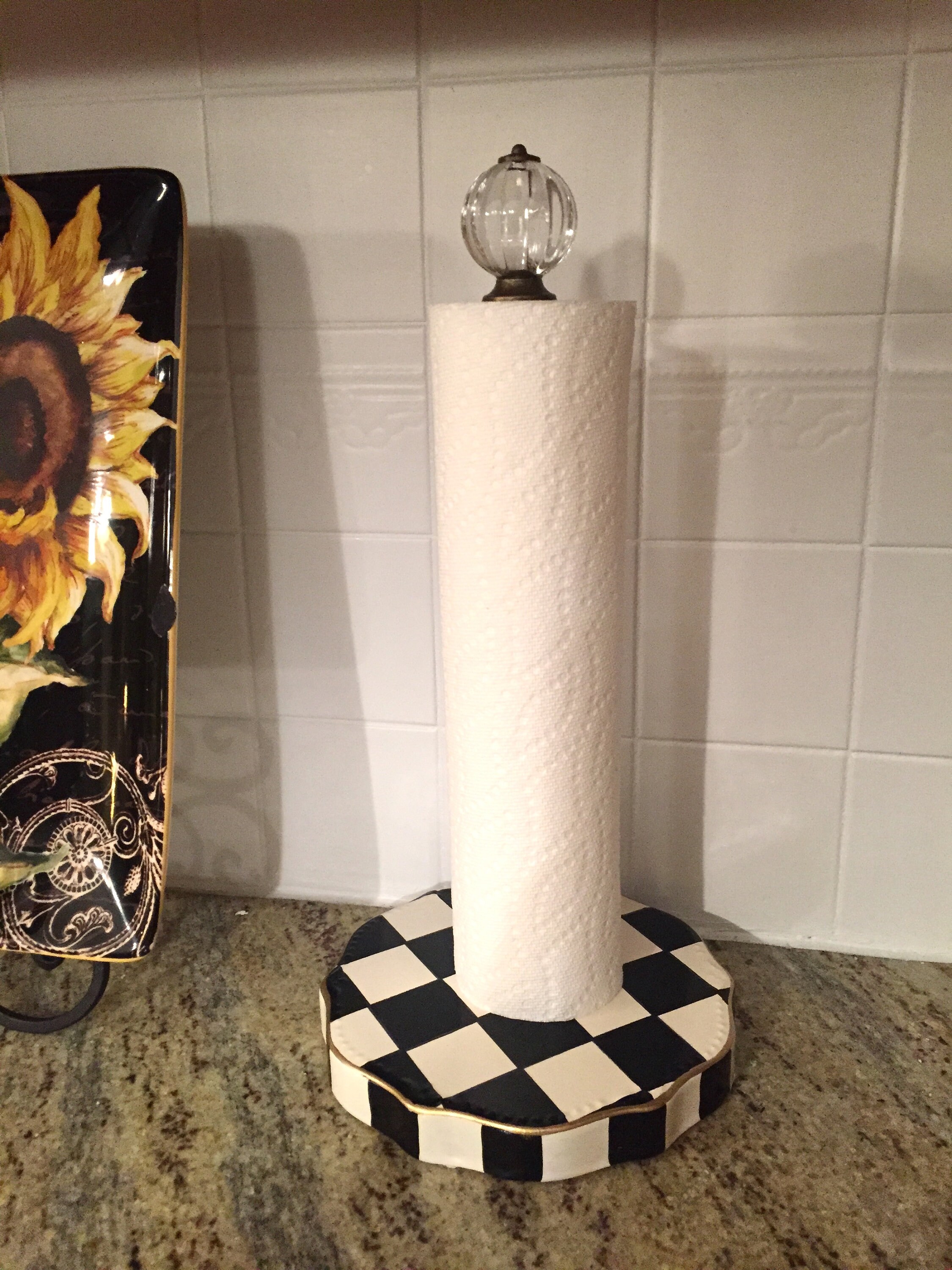 Paper Towel Holder Black and White Checked Paper Towel Etsy