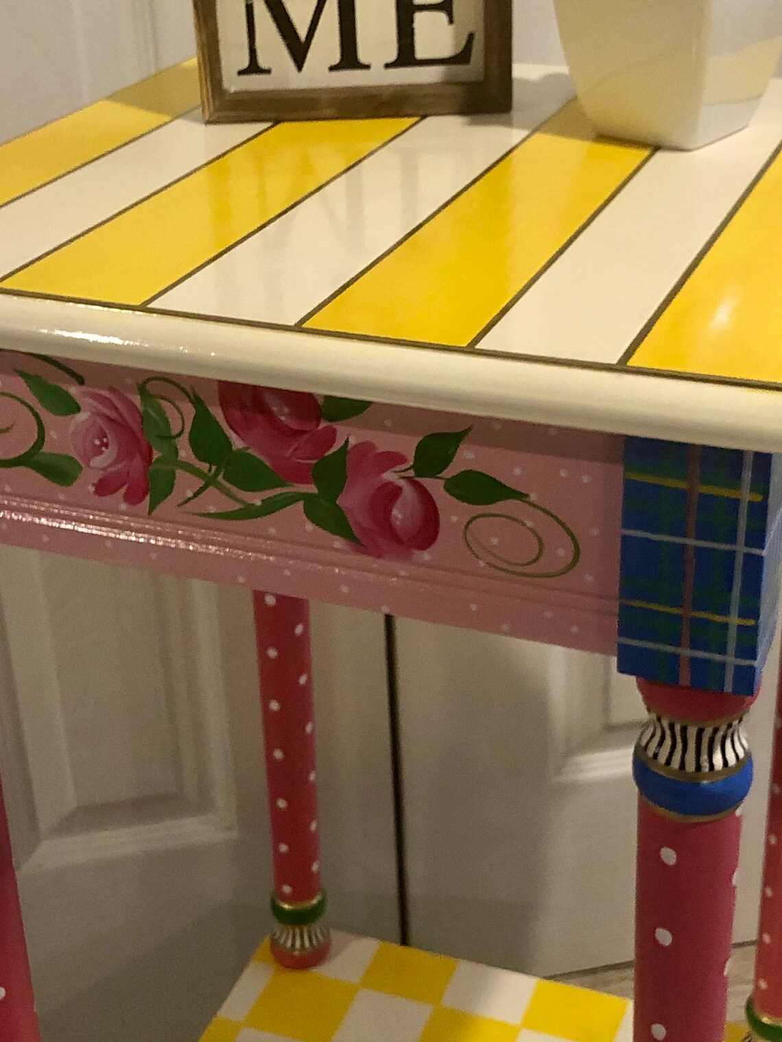 Whimsical Accent Table Painted Side Table Floral Painted Etsy