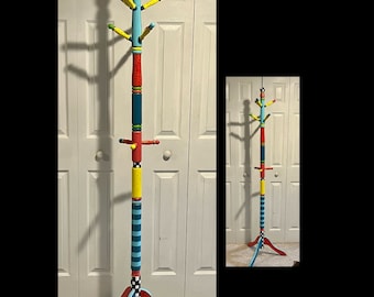 Whimsical Painted Furniture,  Personalized Hand Painted Coat Rack Clothes Tree Childrens Adult hand painted home decor