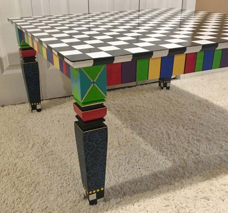 Whimsical Painted Coffee Table Black and White Square Coffee Etsy