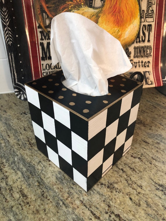 Small Tissue Box Holder in Black & White Check Small Tissue Box Holder in Black & White Check
