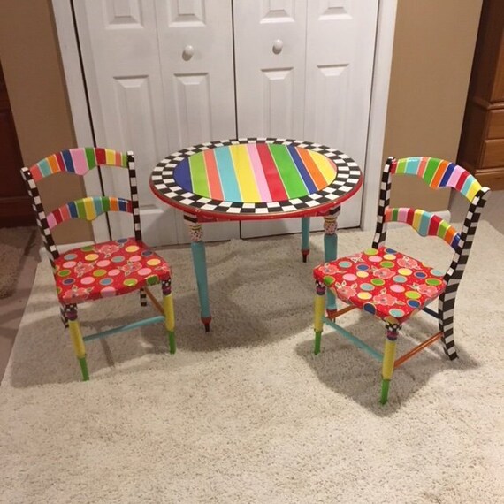 Kids Play Table And Chair Set Whimsical Painted Kids Etsy