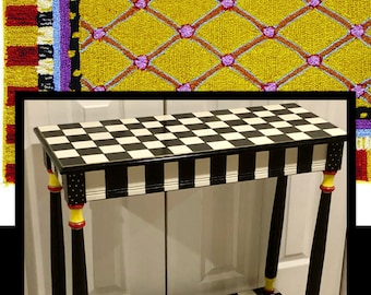 Console table, black and  white checkered console table, hand painted console table, custom Painted console