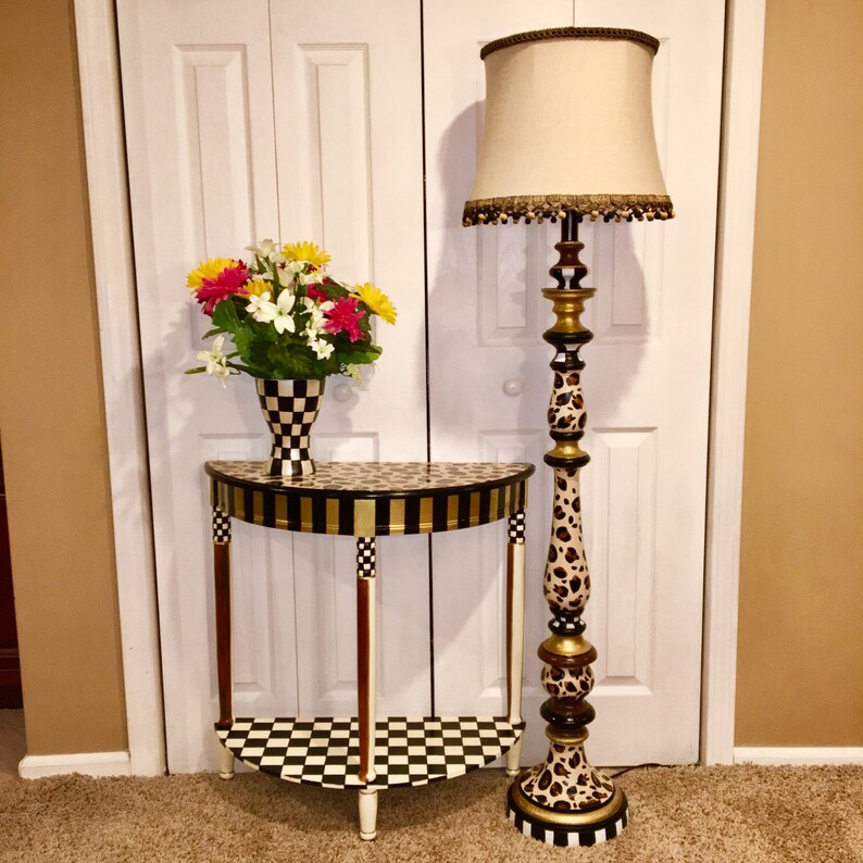 Whimsical Painted Floor Lamp Leopard Hand Home Decor