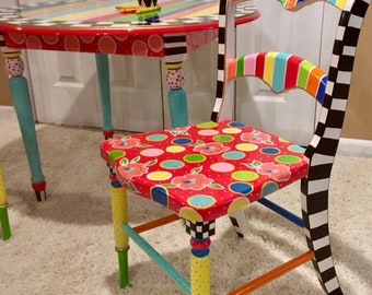 Kids play chair, whimsical painted kids furniture,  kids painted chair,  play table, tea party chair, painted and personalized kids chair