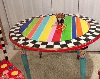 Kids play table, whimsical painted kids furniture, kids painted table, play table, tea party table, childrens furniture, hand painted table