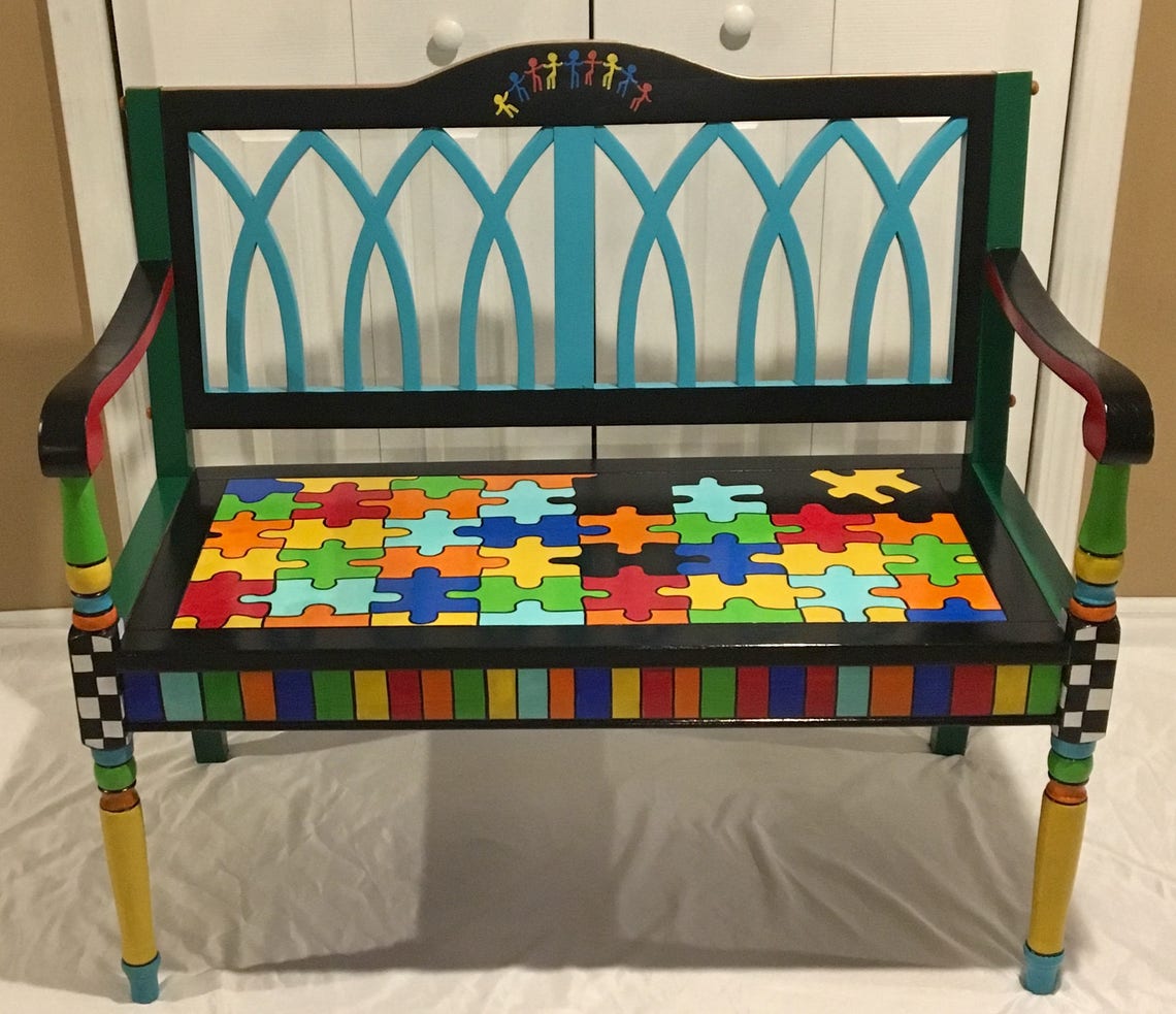 Whimsical Painted Furniture Whimsical Painted Bench Custom Etsy