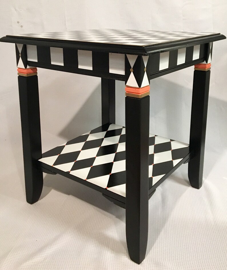 Whimsical Painted Table Harlequin Table Black and White Etsy