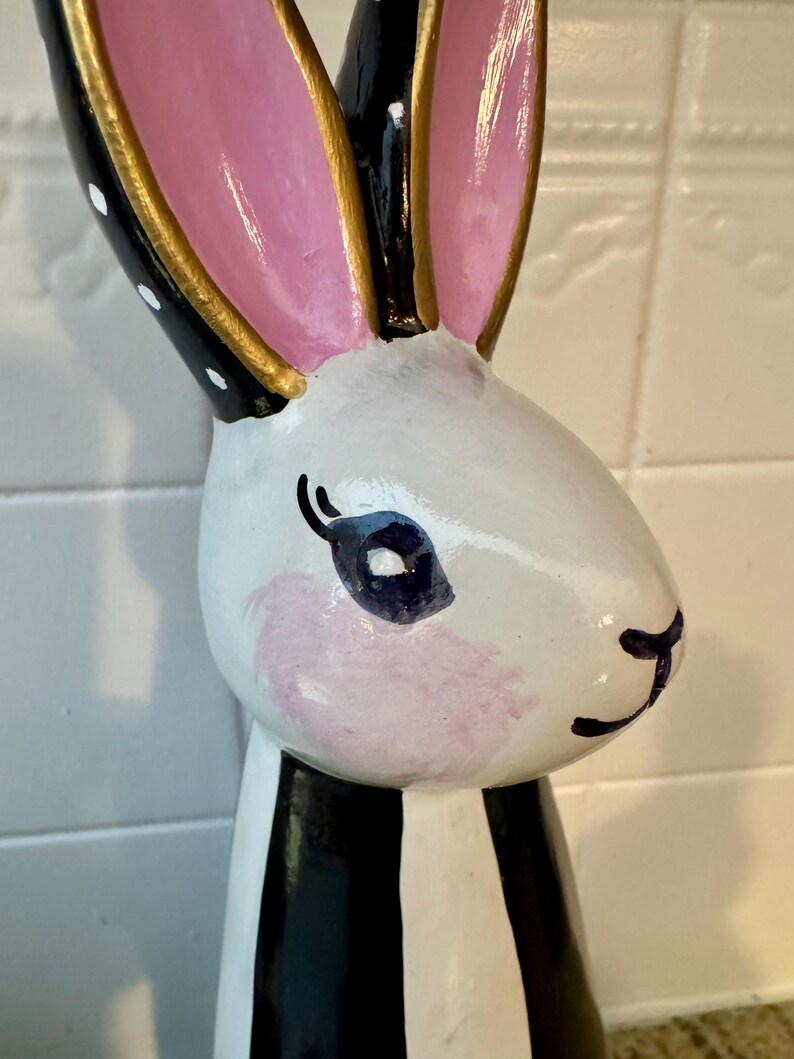 Whimsical Painted Bunny Rabbit Trio for Indoors or Outdoors, Black and ...
