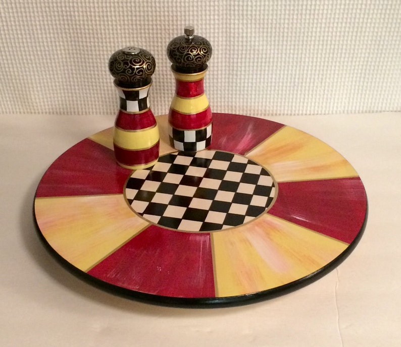 Painted Lazy Susan 24\u201d Painted Turntable Whimsical Painted Lazy Susan hand painted home decor