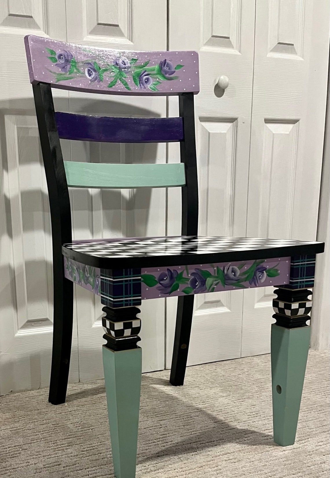 Painted Desk Chair Dining Chair Floral Hand Painted Chair Etsy