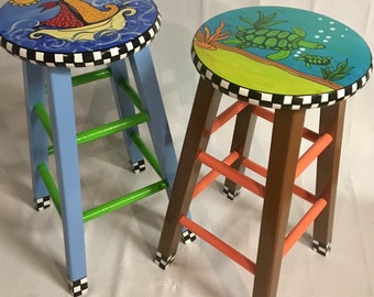 Whimsical Painted Furniture, Painted bar stool, Nautical painted barstool, Whimsical painted bar stool, beach themed furniture hand painted