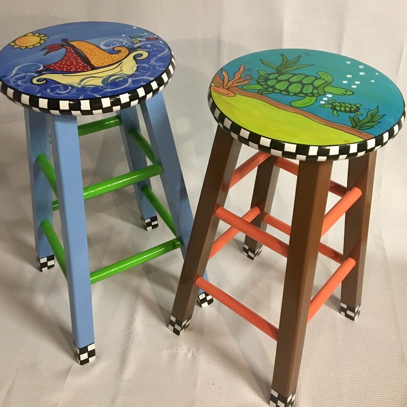 Whimsical Painted Furniture Bar Stool Nautical Image 0