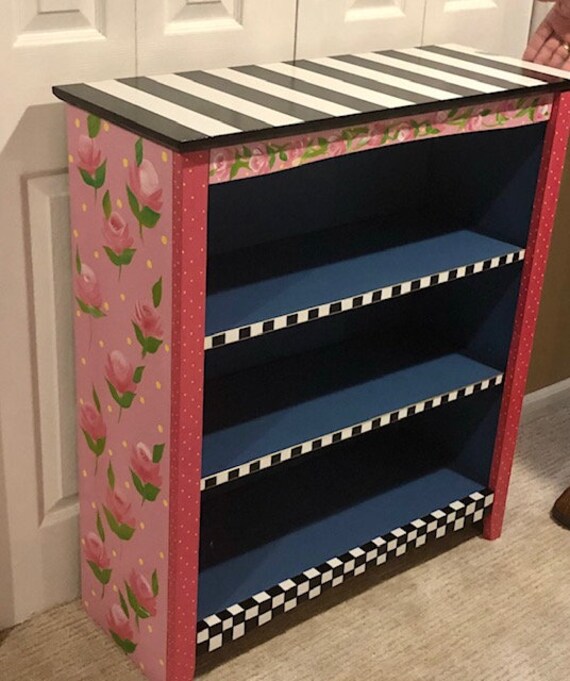 Bookcase Painted bookcase Whimsical painted bookcase Wood Etsy