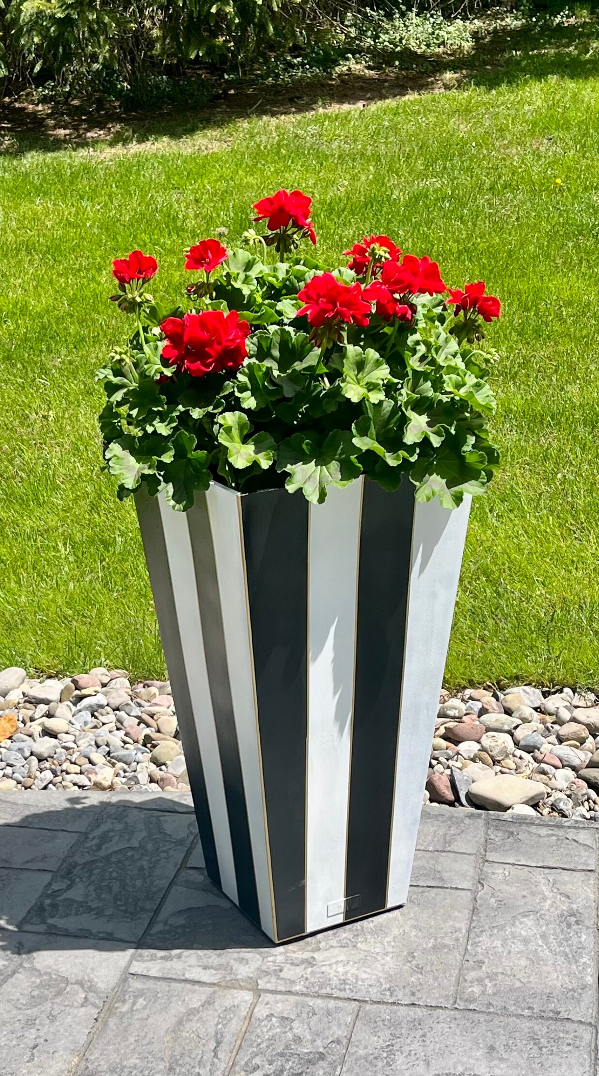 Black and White Striped Planter: Tall Painted Porch Decor - Etsy