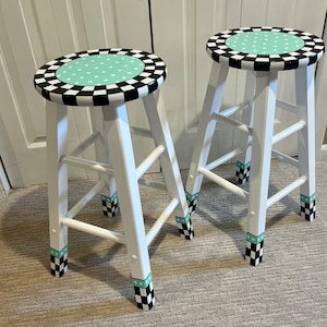 Whimsical Painted Furniture, 24 inch or 29 inch Painted bar stool, round top, whimsical painted stool, hand painted home decor