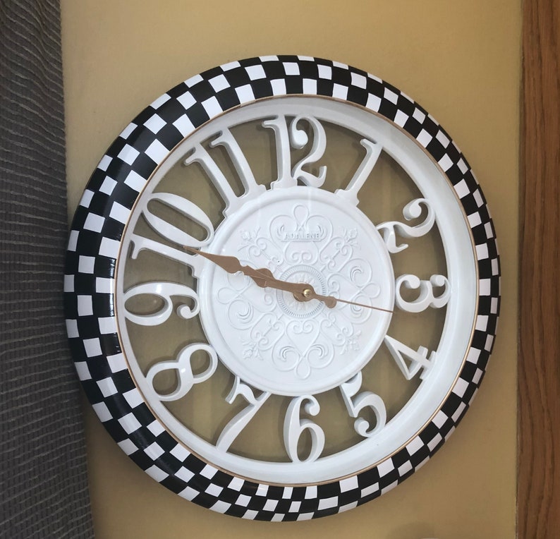 Wall Clock Round Wall Clock Black and White Checkered Etsy