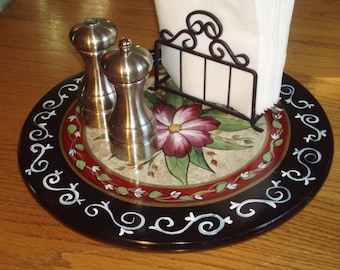 Lazy susan turntable, floral lazy susan, kitchen centerpiece, kitchen art, hand painted centerpiece turntable lazy susan,kitchen table decor