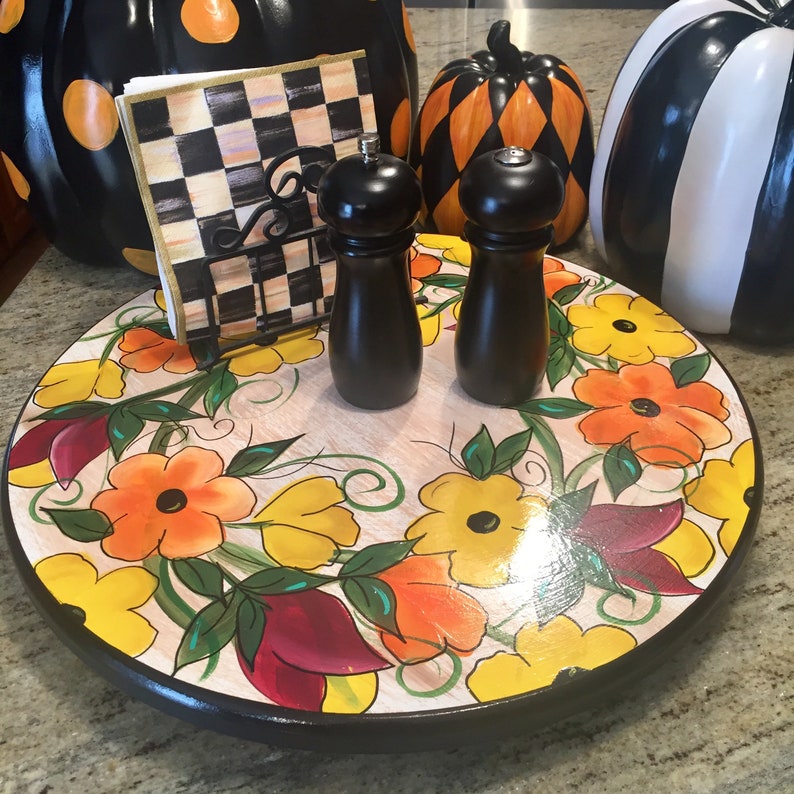 Painted Lazy Susan 18 Painted Turntable Whimsical Etsy