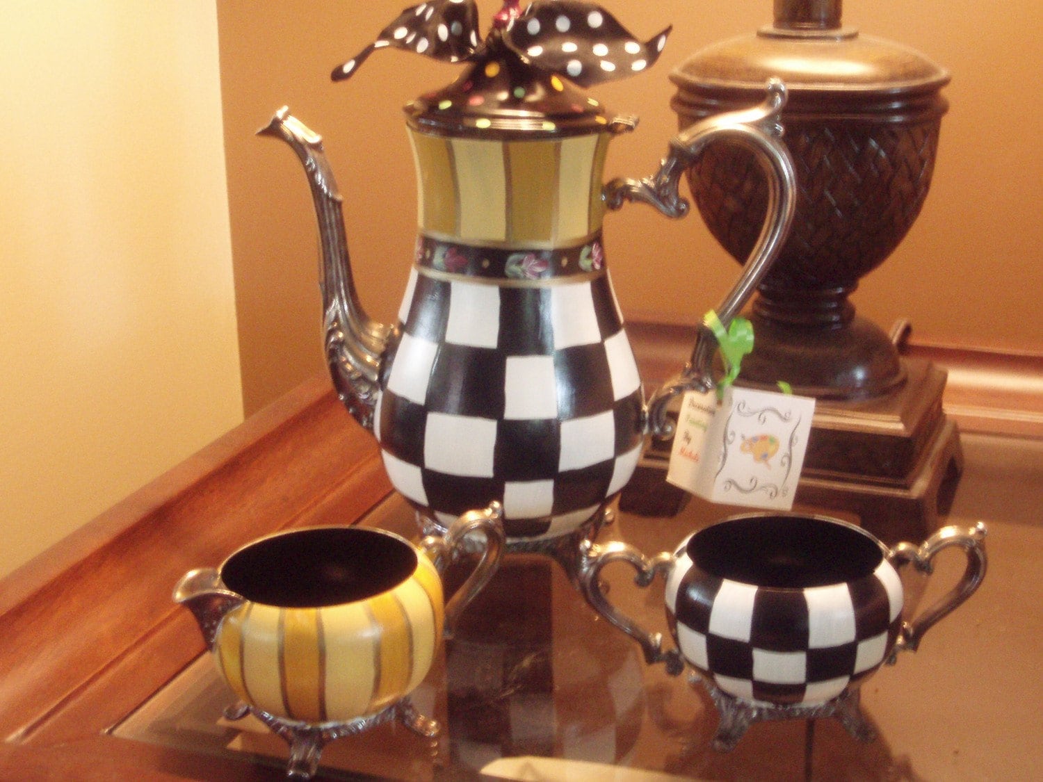 Painted Tea Set // Whimsical Painted Silver Tea Set // Silver Etsy