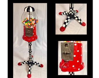 Gumball Machine with Stand, Hand Painted Gumball Machine, Whimsical Painted Gumball Machine, Vintage look Gumball Machine