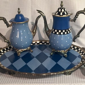 Painted Tea Set, painted Silver Tea Set // Whimsical Painted Tea Set hand painted home decor