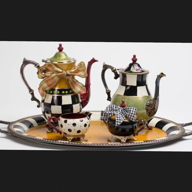 Painted Tea Set Painted Silver Tea Set Whimsical Painted Tea Etsy