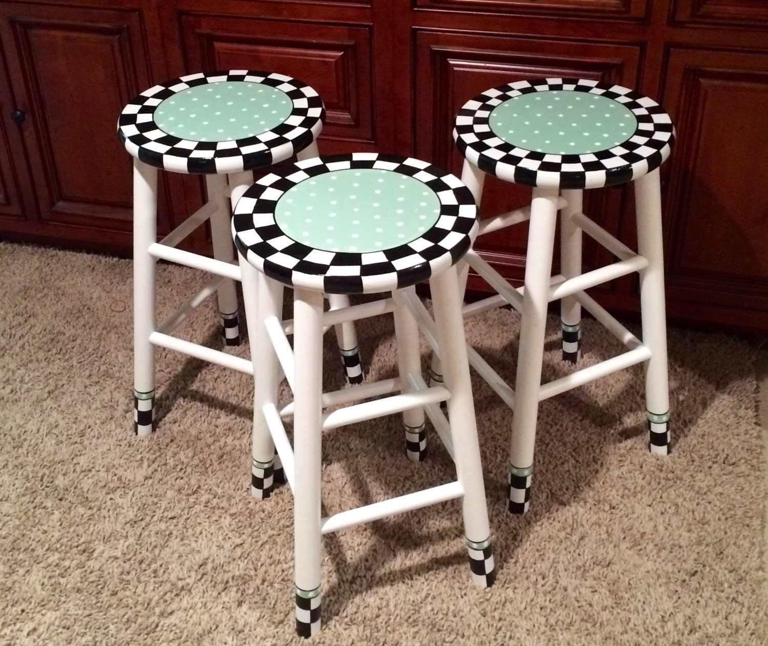 Whimsical Painted Furniture Painted bar stool // round Etsy