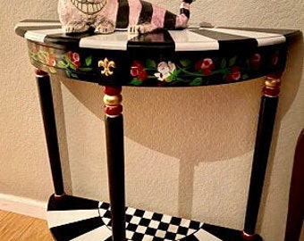 Whimsical Painted Furniture, Half moon table // Crescent table // Painted Console Tablepainted furniture hand painted home decor