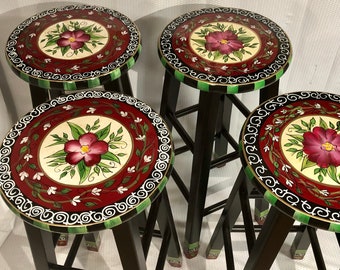 Whimsical painted furniture Painted bar stool 24" or 29" hand painted wooden bar stool counter stool chair home decor home decor