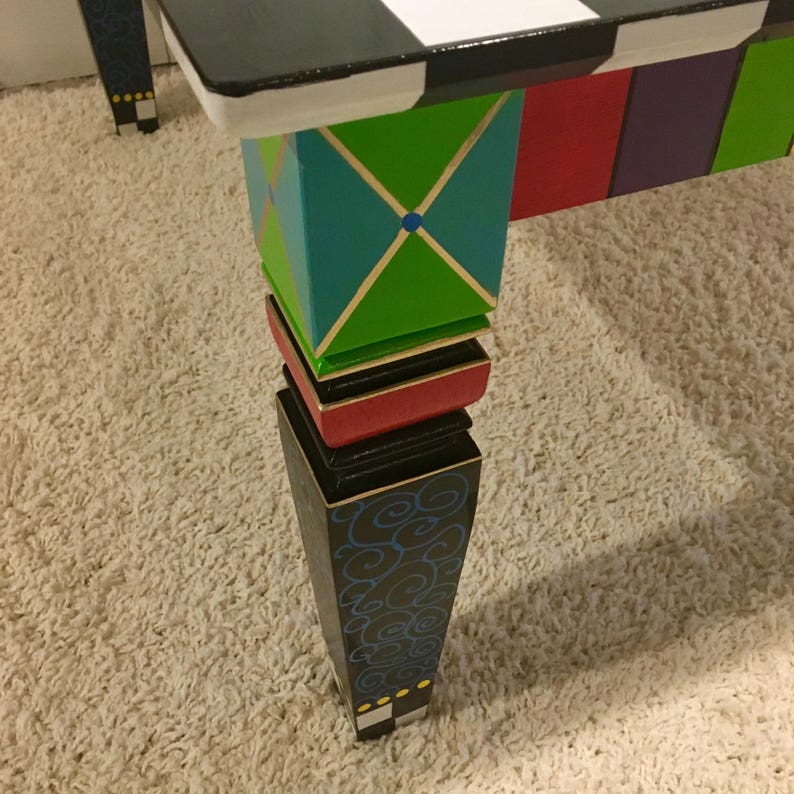 Whimsical Painted Coffee Table Black and White Square Coffee Etsy