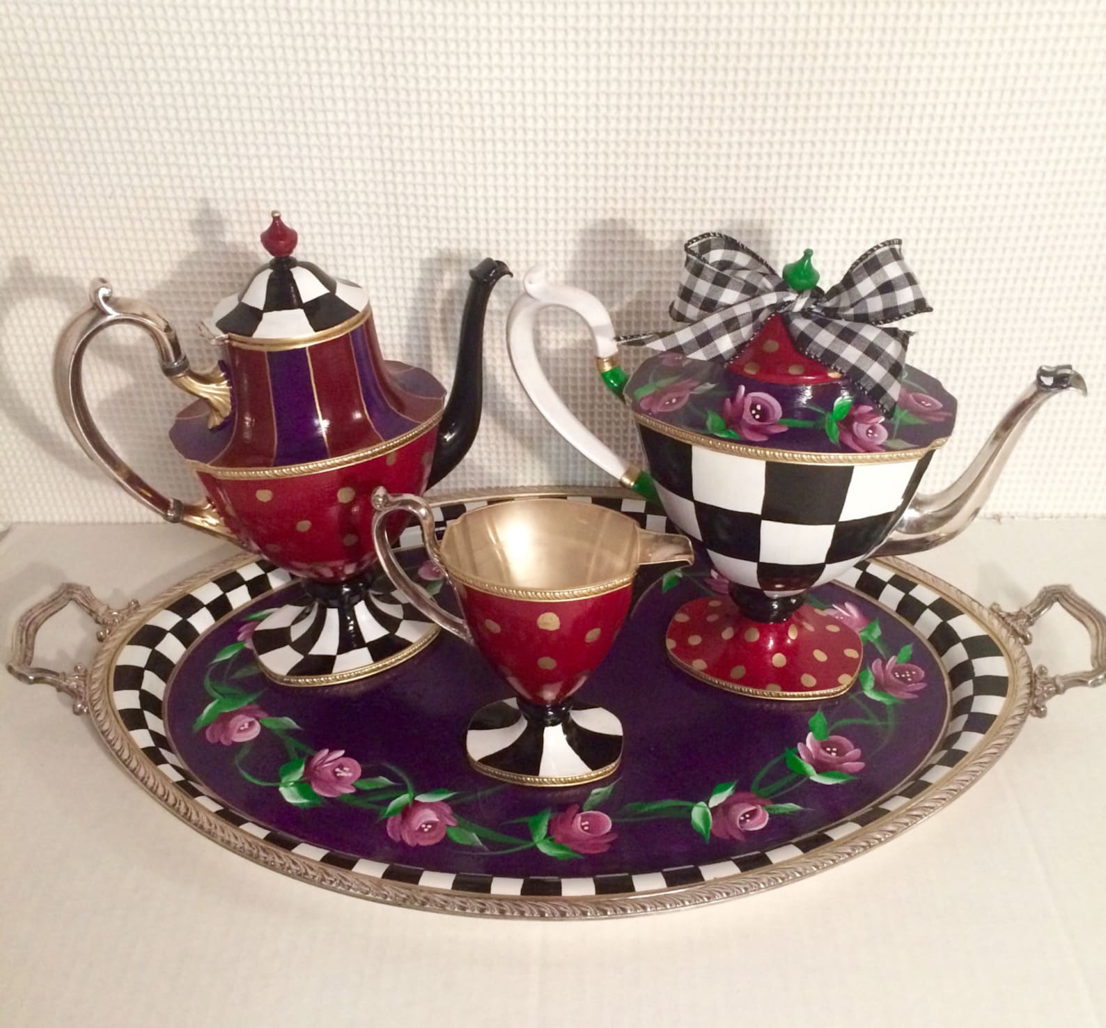 Custom Painted Silver Tea Set, Whimsical Home Decor - Etsy