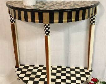 Whimsical painted table, leopard half moon painted table, painted console table, painted sofa table hand painted home decor