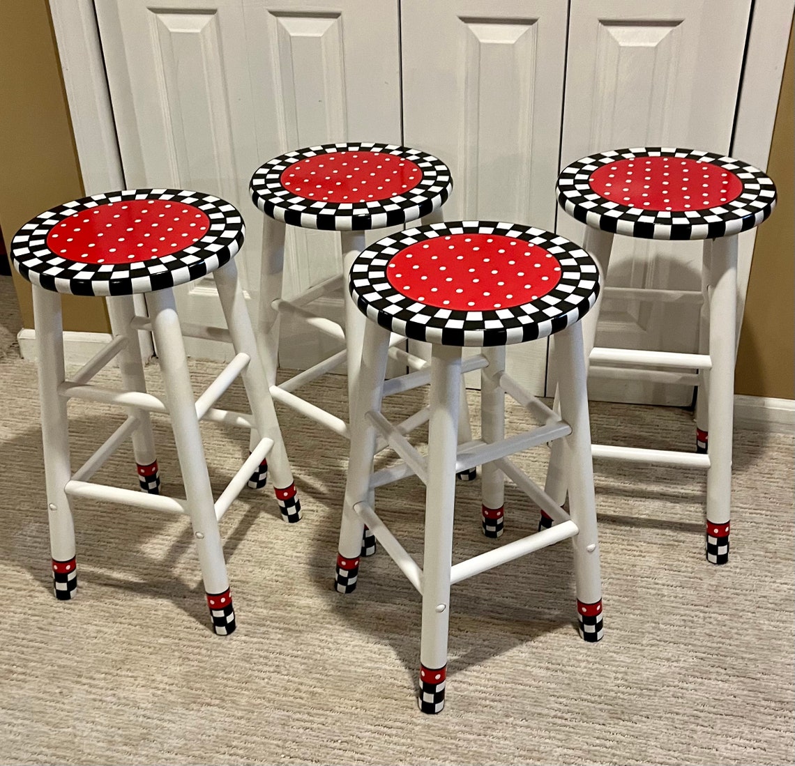Whimsical Painted Round Top Bar Stool Furniture 24 Inch Etsy